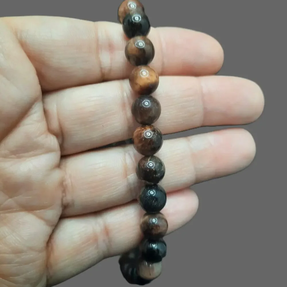 Coral Fossil Jasper Beaded Bracelet Artisan Made 8mm Gemstone Stretch Earthy NEW